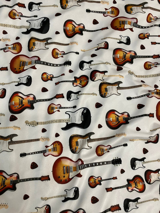 New Electric Guitar design print on great quality of nylon spandex 4-way stretch 58/60” Sold by the YD. Ships Worldwide from Los Angeles CA.