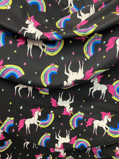 Unicorn design print on poly spandex matte 4way stretch medium weight 58/60” Sold by the YD. Ships Worldwide from Los Angeles California US