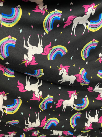 Unicorn design print on poly spandex matte 4way stretch medium weight 58/60” Sold by the YD. Ships Worldwide from Los Angeles California US