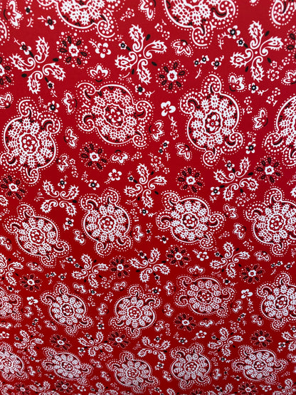 Bandana paisley design print on best quality of nylon spandex 4way Stretch 58/60” Sold by the YD. Ships worldwide from Los Angeles CA USA