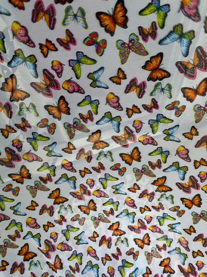 Exotic Butterflies design print on great power mesh 4-way stretch 58/60” Sold by the YD. Ships Worldwide from Los Angeles California USA.