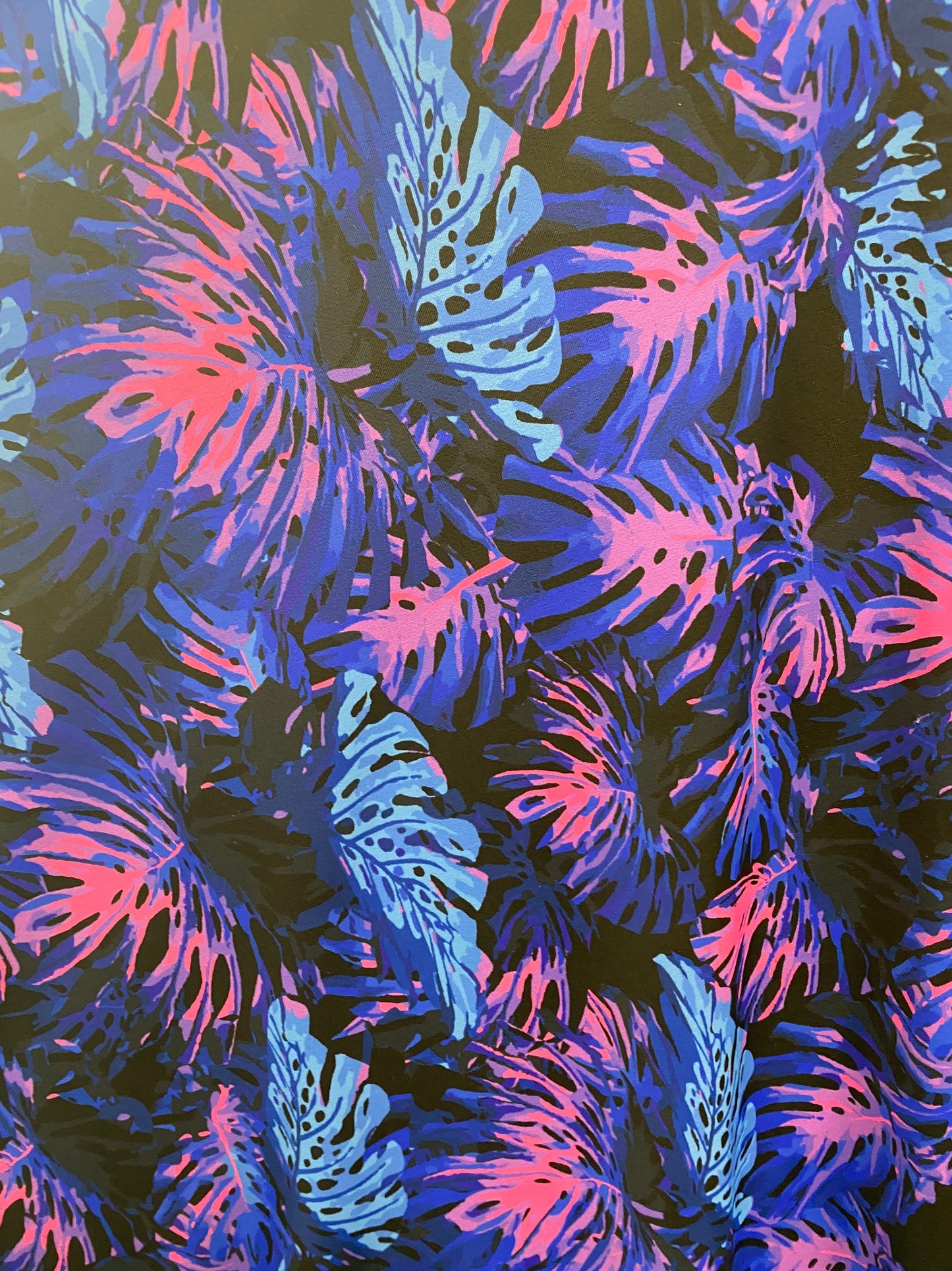 New tropical print leaves design black/multi print on great quality of nylon spandex 4-way stretch 58/60” Sold by the YD. Ships Worldwide