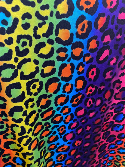 New Exotic rainbow leopard design print on great quality of nylon spandex;-way stretch 58/60” Sold by the YD. Ships Worldwide from L.A CA