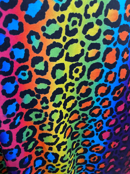 New Exotic rainbow leopard design print on great quality of nylon spandex;-way stretch 58/60” Sold by the YD. Ships Worldwide from L.A CA