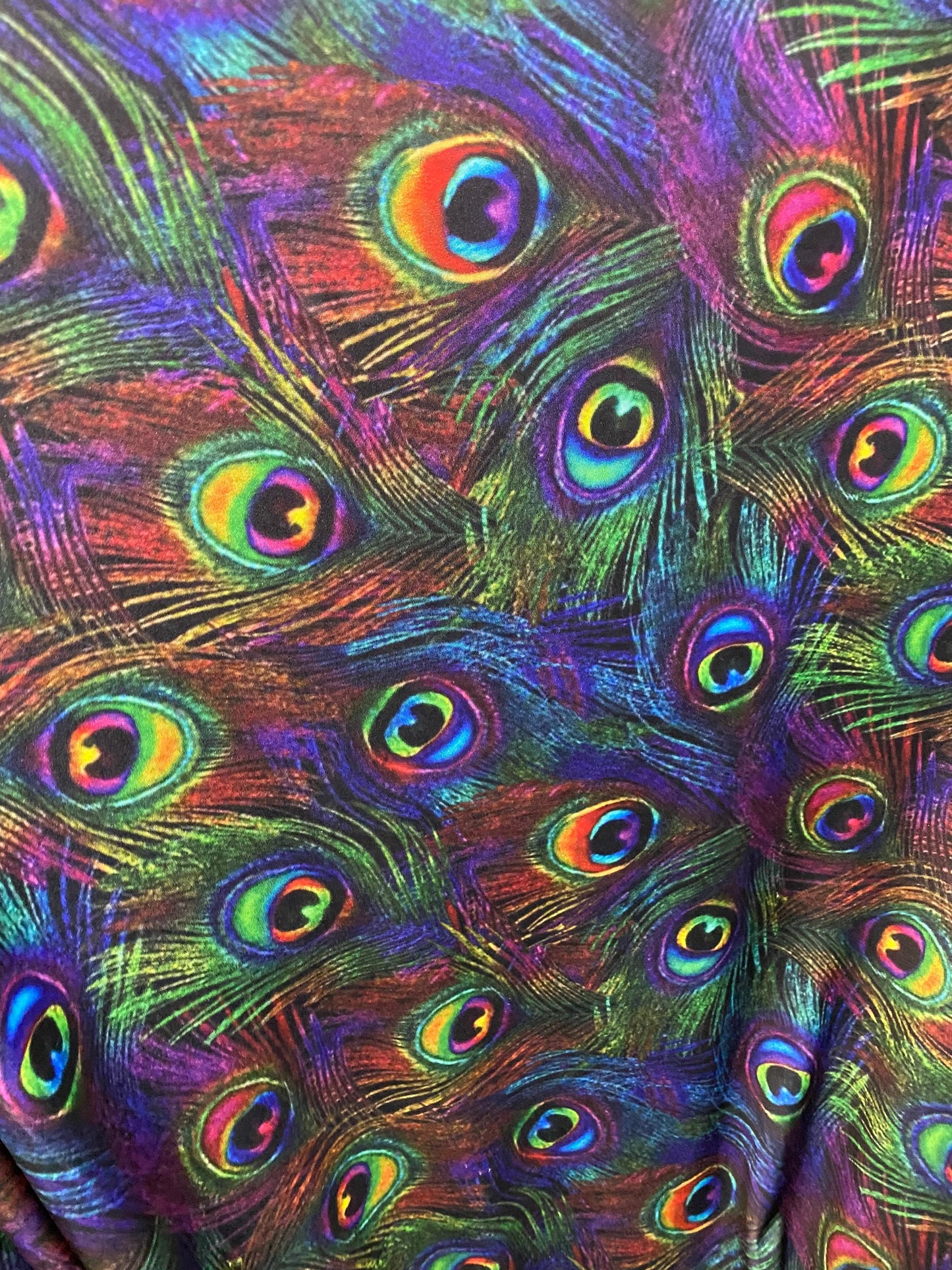 New Exotic peacock design rainbow color print on best quality of nylon spandex 4-way stretch 58/60” Sold by the YD. Ships Worldwide