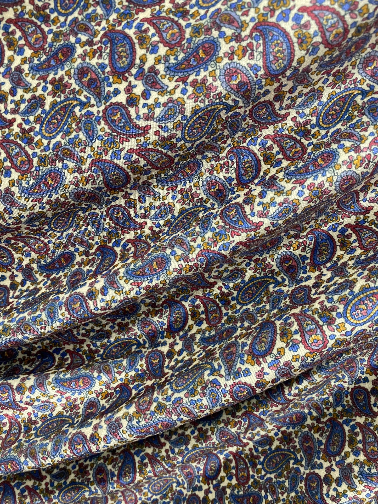 New paisley design white/multicolor print on great quality of stretch velvet 4-way stretch 58/60” Sold by the YD. Ships Worldwide from L.A