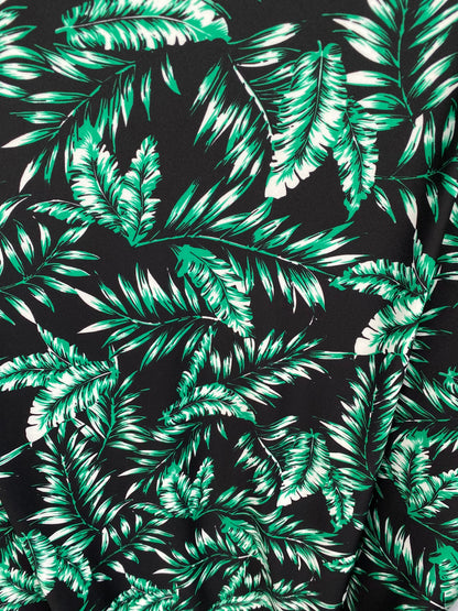 New palm leaf design print on poly spandex 2-way stretch medium weight 58/60” Sold by the YD. Ships Worldwide from Los Angeles California US