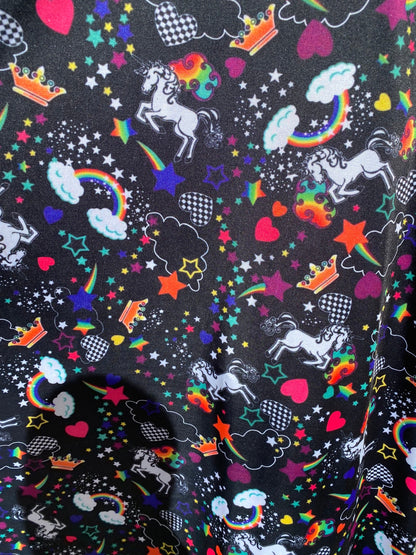 Unicorn design print on best quality of nylon spandex 4-way stretch 58/60” Sold by the YD. Ships Worldwide from Los Angeles California USA.