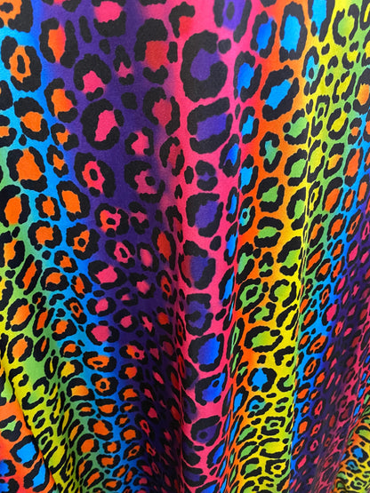 New Exotic rainbow leopard design print on great quality of nylon spandex;-way stretch 58/60” Sold by the YD. Ships Worldwide from L.A CA