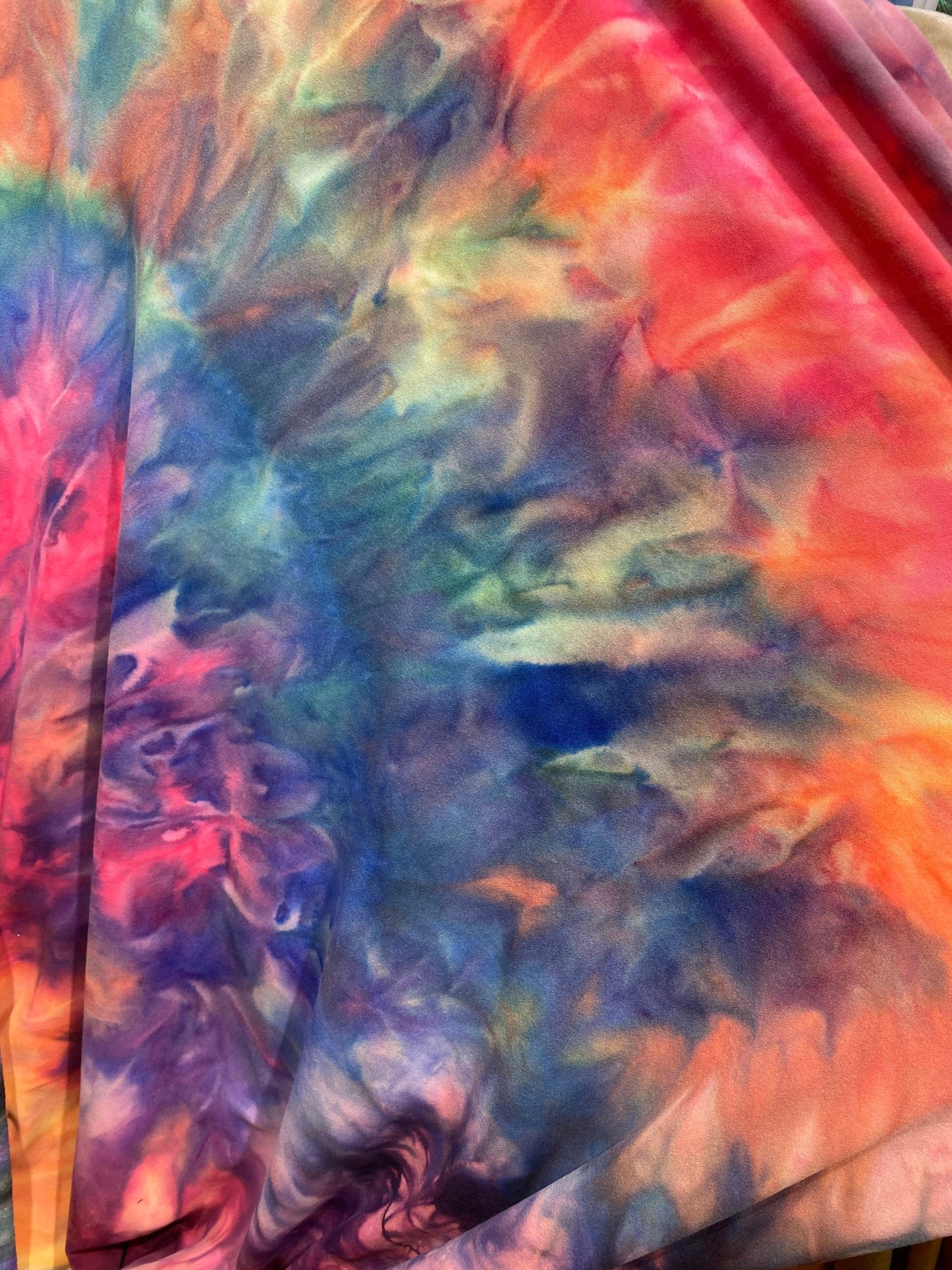 New Tie dye poly brushed spandex 4-way stretch 58/69” Sold by the YD. Ships Worldwide from Los Angeles California USA.