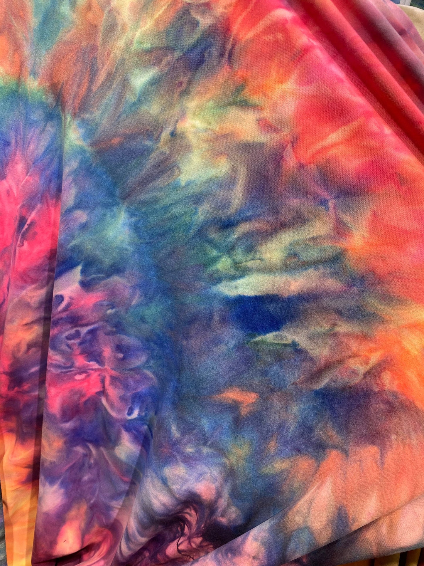 New Tie dye poly brushed spandex 4-way stretch 58/69” Sold by the YD. Ships Worldwide from Los Angeles California USA.