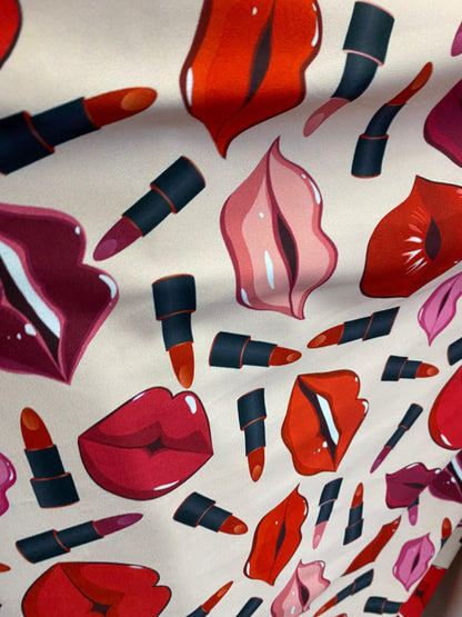 New lips design print on great quality of nylon spandex 4-way stretch 58/60” Sold by the YD. Ships Worldwide from Los Angeles California USA