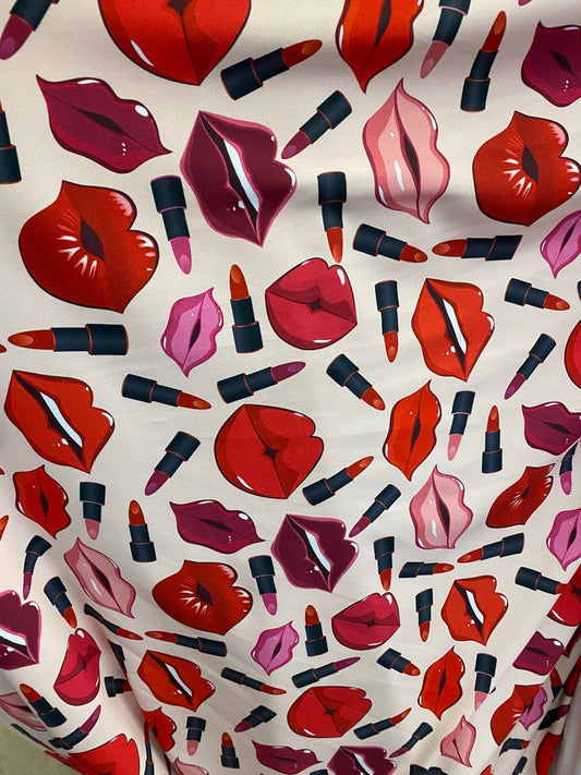 New lips design print on great quality of nylon spandex 4-way stretch 58/60” Sold by the YD. Ships Worldwide from Los Angeles California USA