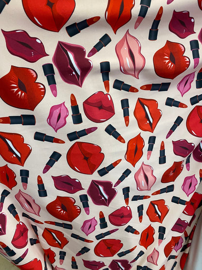 New lips design print on great quality of nylon spandex 4-way stretch 58/60” Sold by the YD. Ships Worldwide from Los Angeles California USA