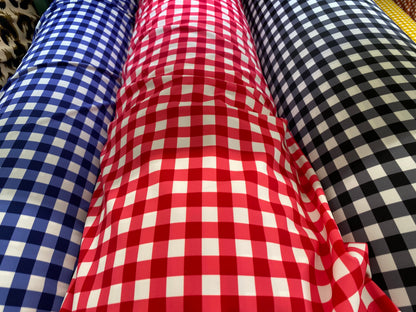 Gingham design 1/2” printed on best quality of nylon spandex 4-way stretch 58/60” Sold by the YD. Ships Worldwide from Los Angeles cali USA.