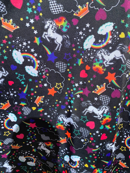 Unicorn design print on best quality of nylon spandex 4-way stretch 58/60” Sold by the YD. Ships Worldwide from Los Angeles California USA.