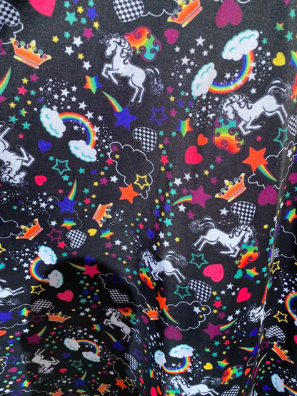 Unicorn design print on best quality of nylon spandex 4-way stretch 58/60” Sold by the YD. Ships Worldwide from Los Angeles California USA.