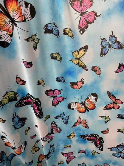 New Butterflies design print on great power mesh 4-way stretch 58/60” Sold by the YD. Ships Worldwide from Los Angeles California USA.