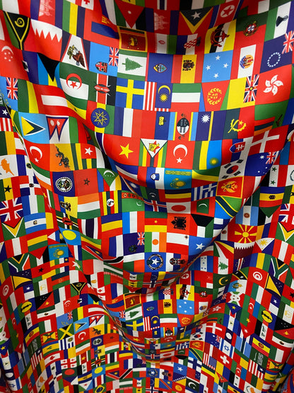 Internacional multi flags design print on best quality of nylon spandex 4-way stretch 58/60” Sold by the YD. Ships Worldwide from L.A CA