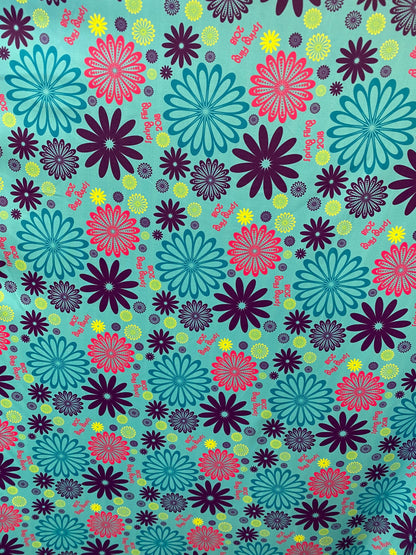 New flower design Aqua teal multi print on best quality of nylon spandex 4-way stretch 58/60” Sold by the YD. Ships worldwide