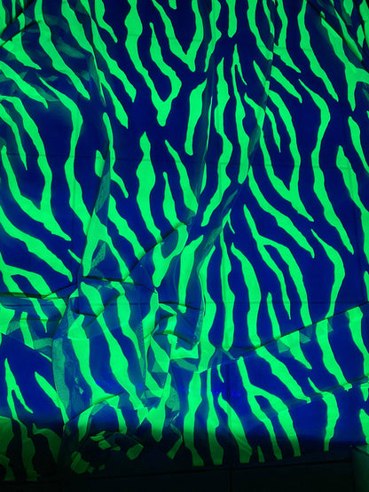 New Exotic Tiger design Uv light Gray/Neon Green print on great quality of poly mesh 4-way stretch the neon color it glows in the dark