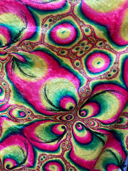 New abstract design multicolor print on velour velvet 2-way stretch 58/60” Sold by the YD. Ships Worldwide from Los Angeles California USA.