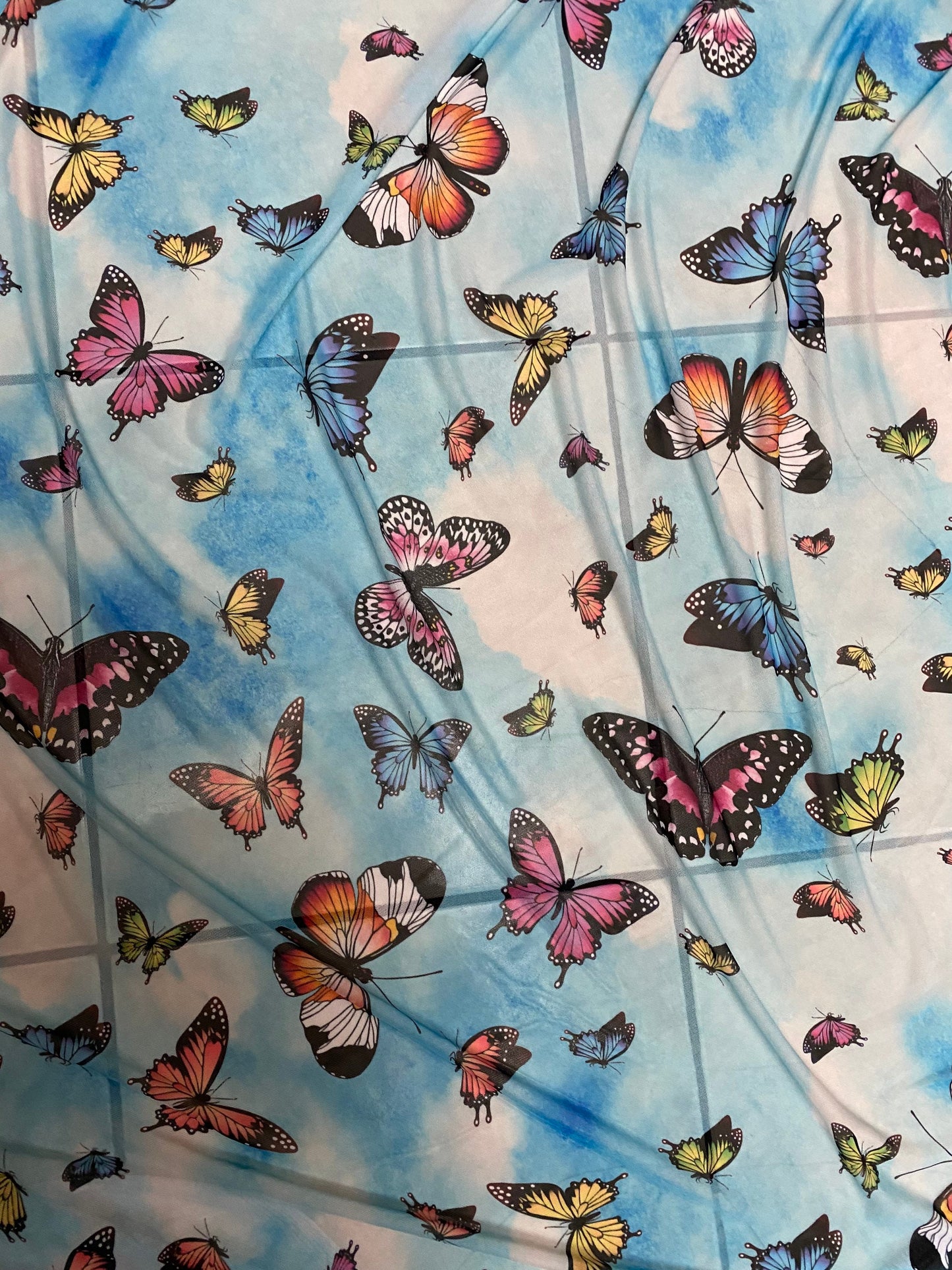 New Butterflies design print on great power mesh 4-way stretch 58/60” Sold by the YD. Ships Worldwide from Los Angeles California USA.