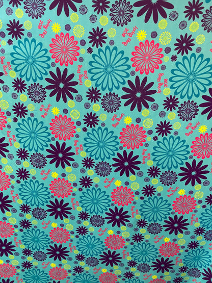 New flower design Aqua teal multi print on best quality of nylon spandex 4-way stretch 58/60” Sold by the YD. Ships worldwide