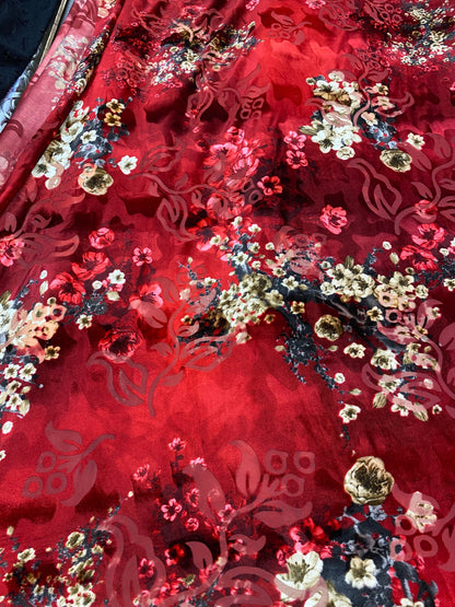 New Luxury burnout velvet Blend silk 4-way stretch 50/52” Sold by the YD. Ships Worldwide from Los Angeles California USA.