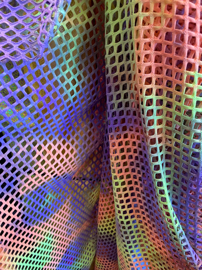 Fishnet Tie Dye design Diamond nylon mesh ;-way stretch 58/60” Sold by the YD. Ships worldwide from Los Angeles California USA.