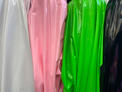 Latex super shiny vinyl 4-way stretch 58/60” Sold by the YD. Ships Worldwide from Los Angeles California USA.