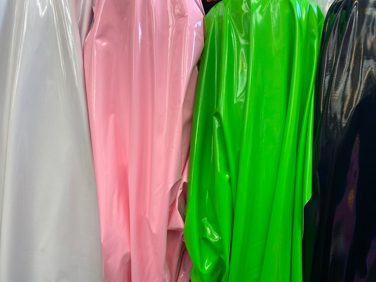 Latex super shiny vinyl 4-way stretch 58/60” Sold by the YD. Ships Worldwide from Los Angeles California USA.