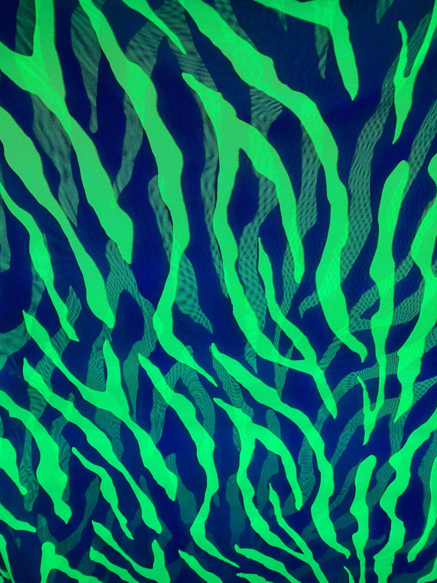 New Exotic Tiger design Uv light Gray/Neon Green print on great quality of poly mesh 4-way stretch the neon color it glows in the dark