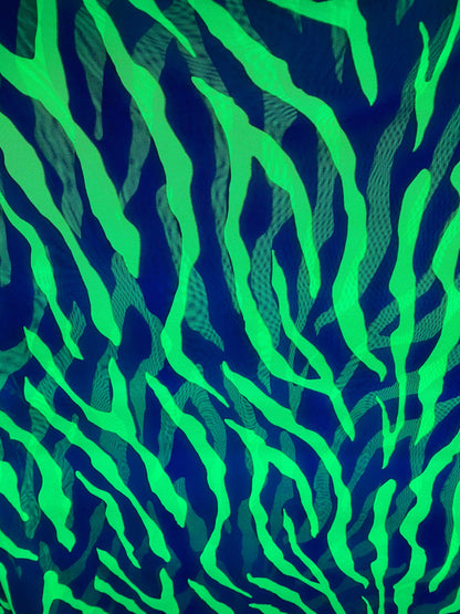 New Exotic Tiger design Uv light Gray/Neon Green print on great quality of poly mesh 4-way stretch the neon color it glows in the dark