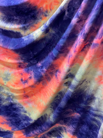 New tie dye design print on poly spandex 4-way stretch 58/60” Sold by the YD. Ships Worldwide from Los Angeles California USA.