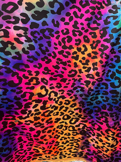 New Exotic leopard design rainbow multicolor 4way print nylon spandex 58/60” Sold by the YD. Ships worldwide from Los Angeles California USA