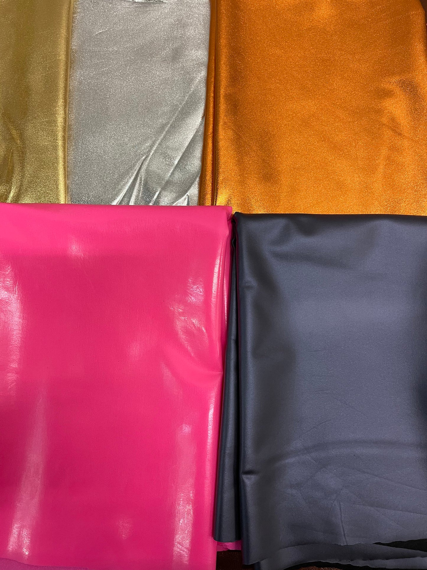 All over foil nylon spandex lame 4-way stretch 58/60” Sold by the YD. Ships Worldwide from Los Angeles California USA.