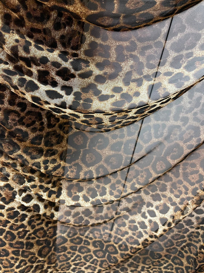 New Leopard design print on stretch power mesh 4-way stretch 58/69” Sold by the YD. Ships Worldwide from Los Angeles California USA.