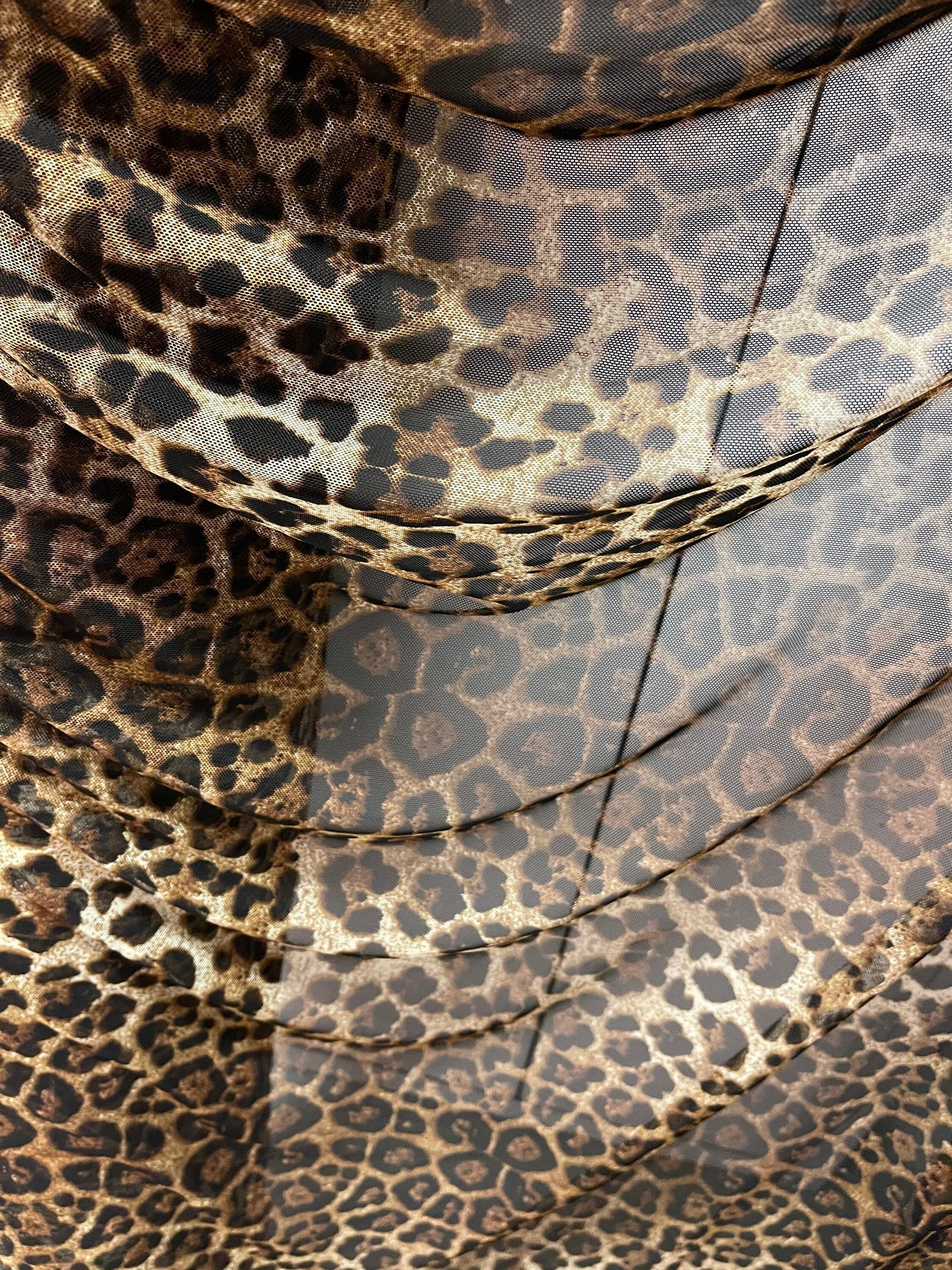 New Leopard design print on stretch power mesh 4-way stretch 58/69” Sold by the YD. Ships Worldwide from Los Angeles California USA.