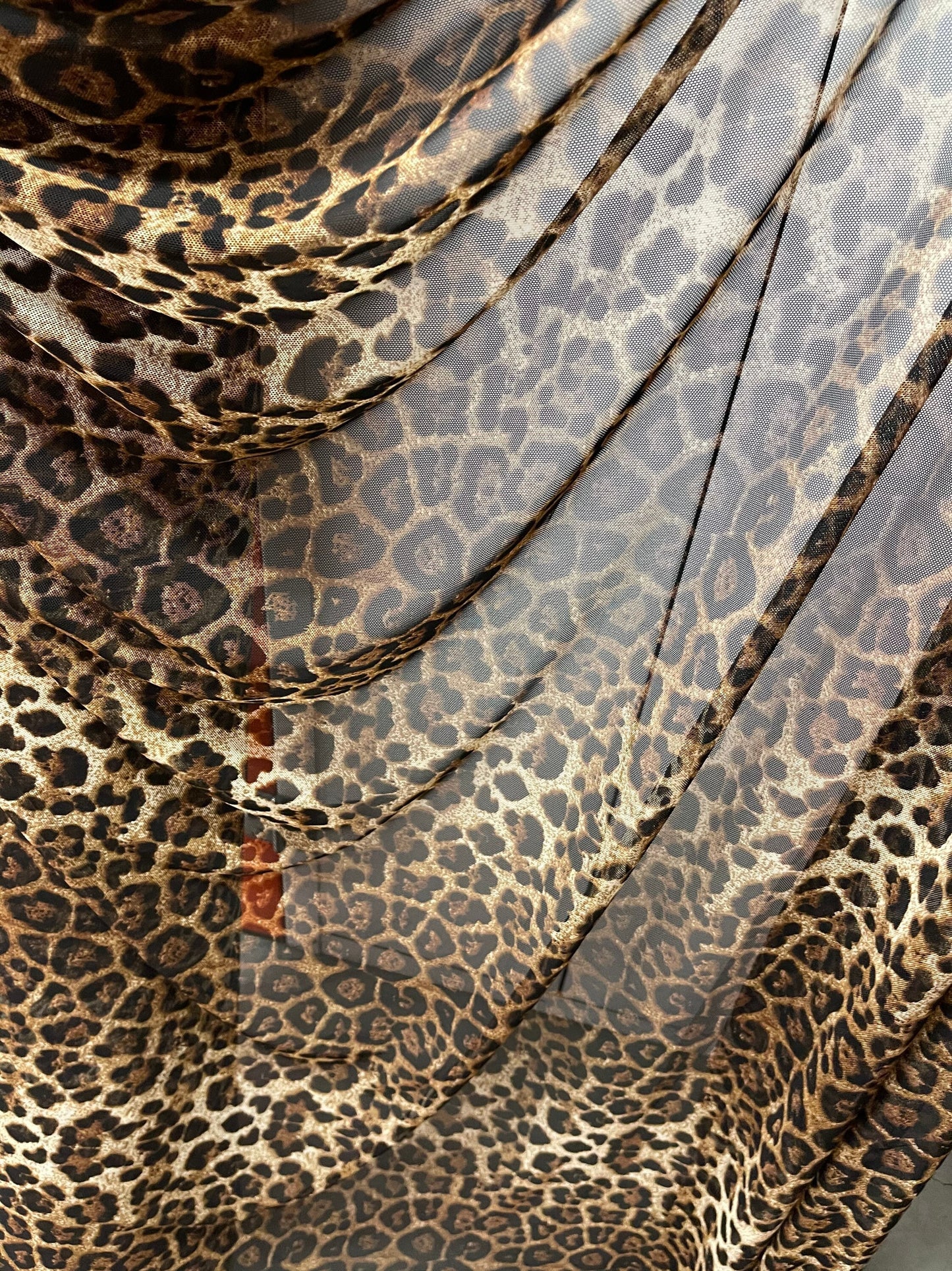 New Leopard design print on stretch power mesh 4-way stretch 58/69” Sold by the YD. Ships Worldwide from Los Angeles California USA.