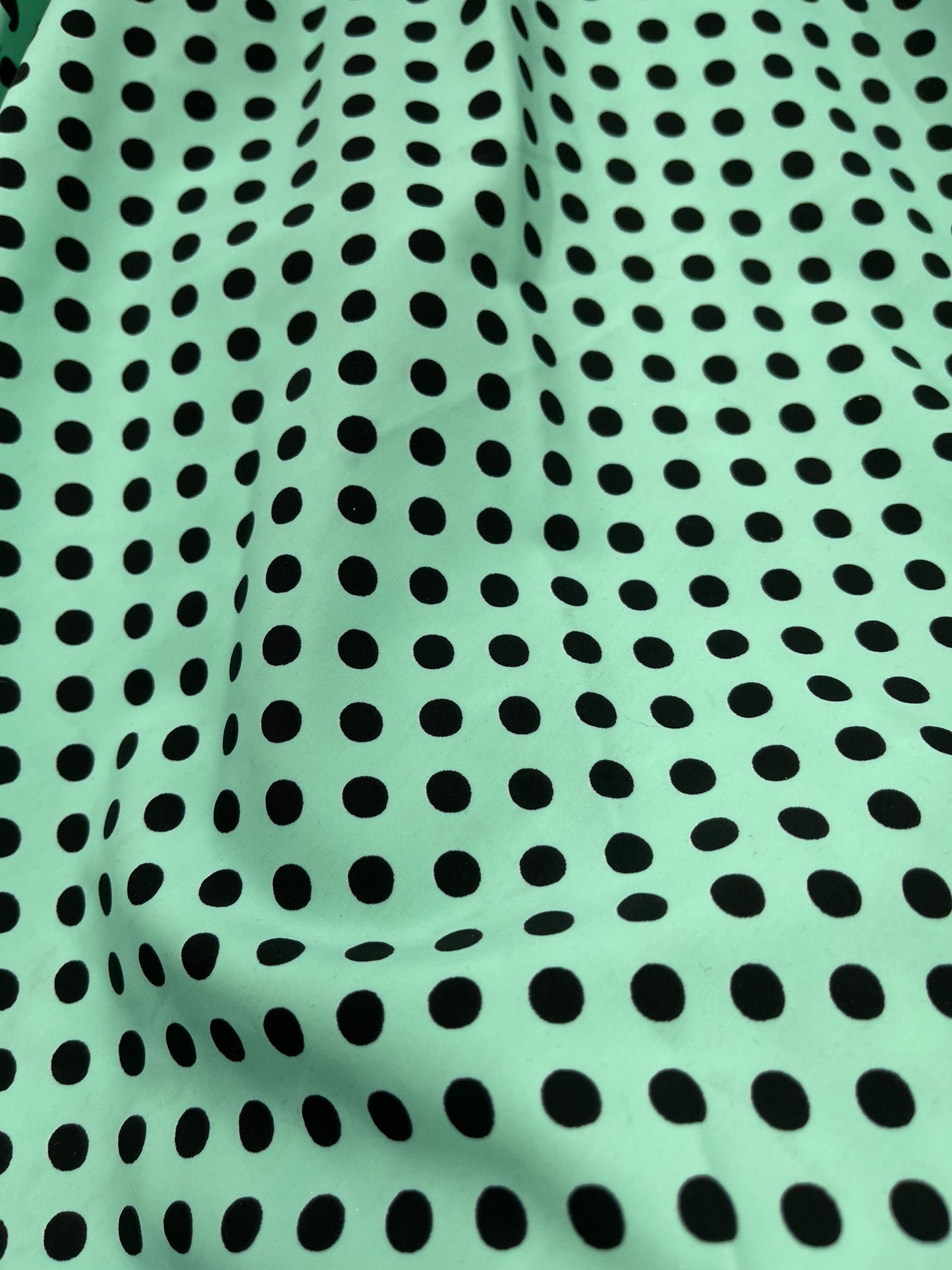 New polka dots medium size Tiffany/black print on best quality of nylon spandex 4-way stretch 58/60” Sold by the YD. Ships Worldwide