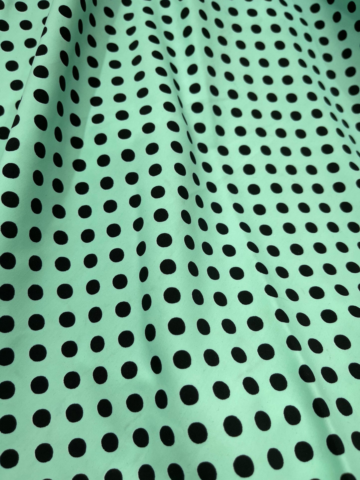 New polka dots medium size Tiffany/black print on best quality of nylon spandex 4-way stretch 58/60” Sold by the YD. Ships Worldwide