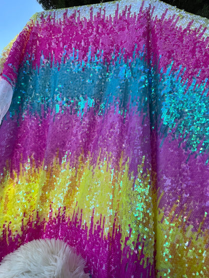 Rainbow sequins Luxury sequins embroidered on stretch mesh 2-way 58/60” Sold by the YD. Ships Worldwide from Los Angeles California USA.