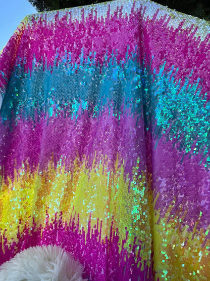 Rainbow sequins Luxury sequins embroidered on stretch mesh 2-way 58/60” Sold by the YD. Ships Worldwide from Los Angeles California USA.