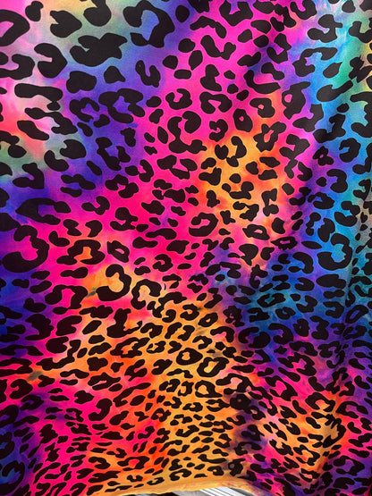 New Exotic leopard design rainbow multicolor 4way print nylon spandex 58/60” Sold by the YD. Ships worldwide from Los Angeles California USA