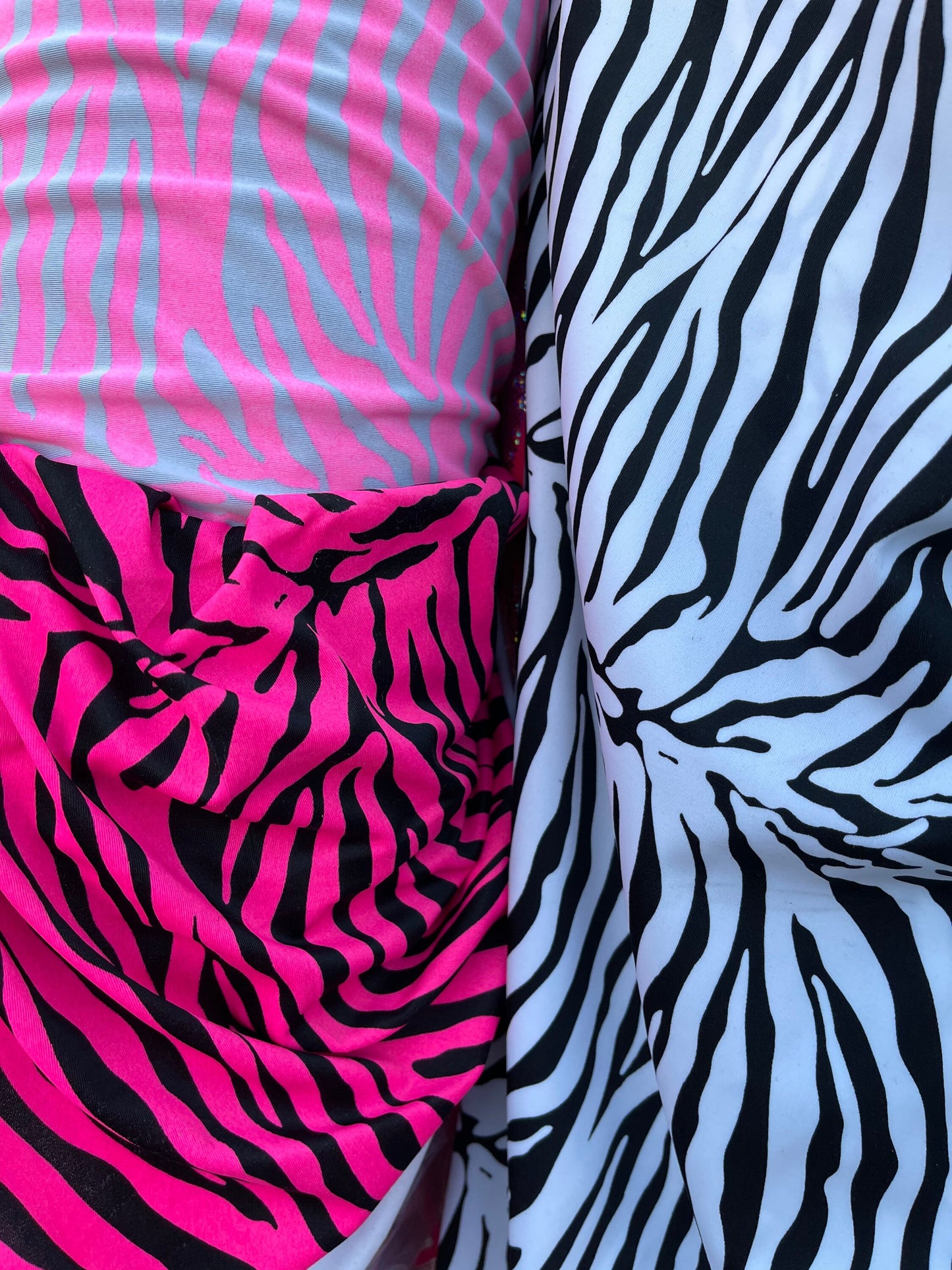 New Exotic zebra design medium size print on best quality of nylon spandex 4-way stretch 58/60” Sold by the YD. Ships Worldwide from L.A CA.