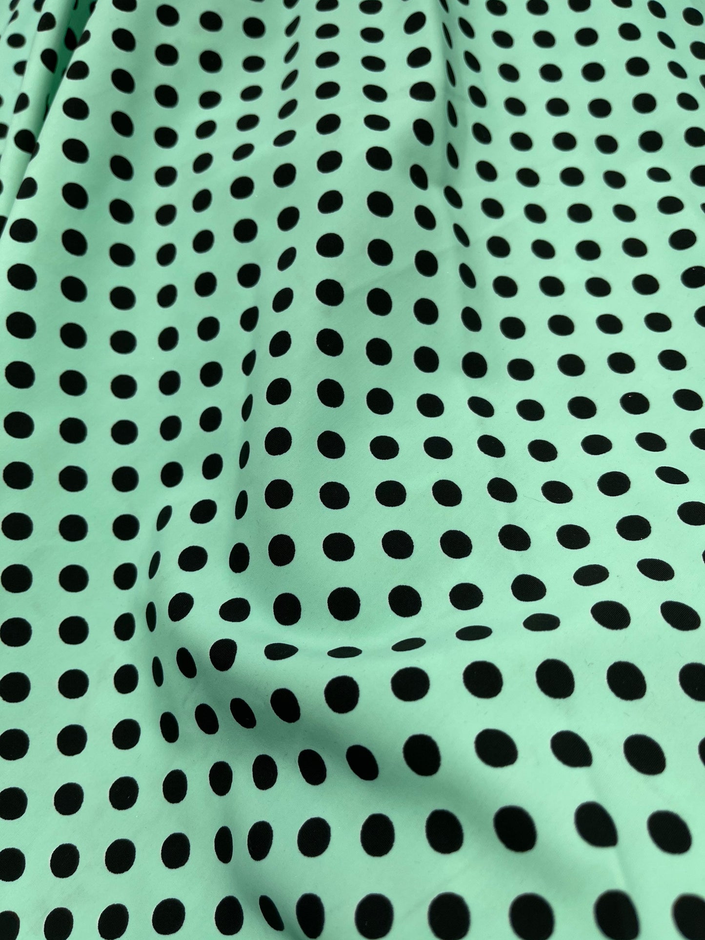 New polka dots medium size Tiffany/black print on best quality of nylon spandex 4-way stretch 58/60” Sold by the YD. Ships Worldwide