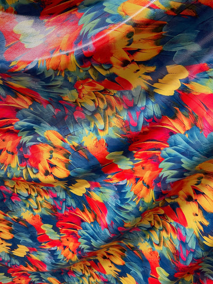 Exotic feathers design multicolor print on best quality of nylon spandex with clear dot 4-way stretch 58/60” Sold by the YD. Ships Worldwide