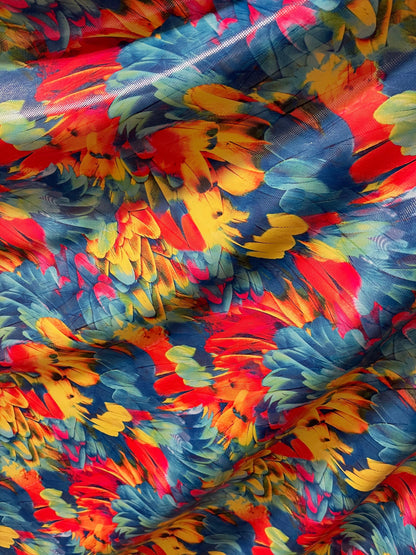 Exotic feathers design multicolor print on best quality of nylon spandex with clear dot 4-way stretch 58/60” Sold by the YD. Ships Worldwide