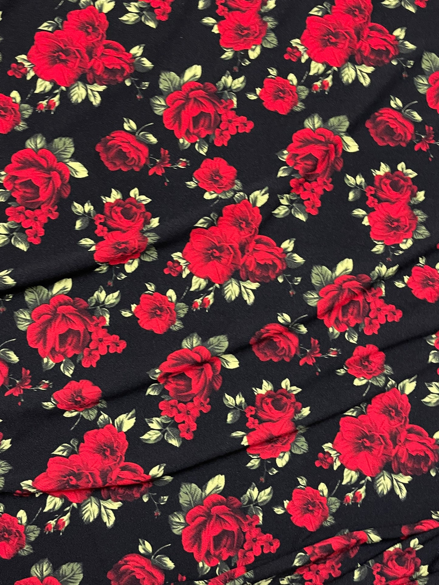 New Red Roses design print on poly spandex 2-way stretch 58/60” Sold by the YD. Ships worldwide from Los Angeles California USA.